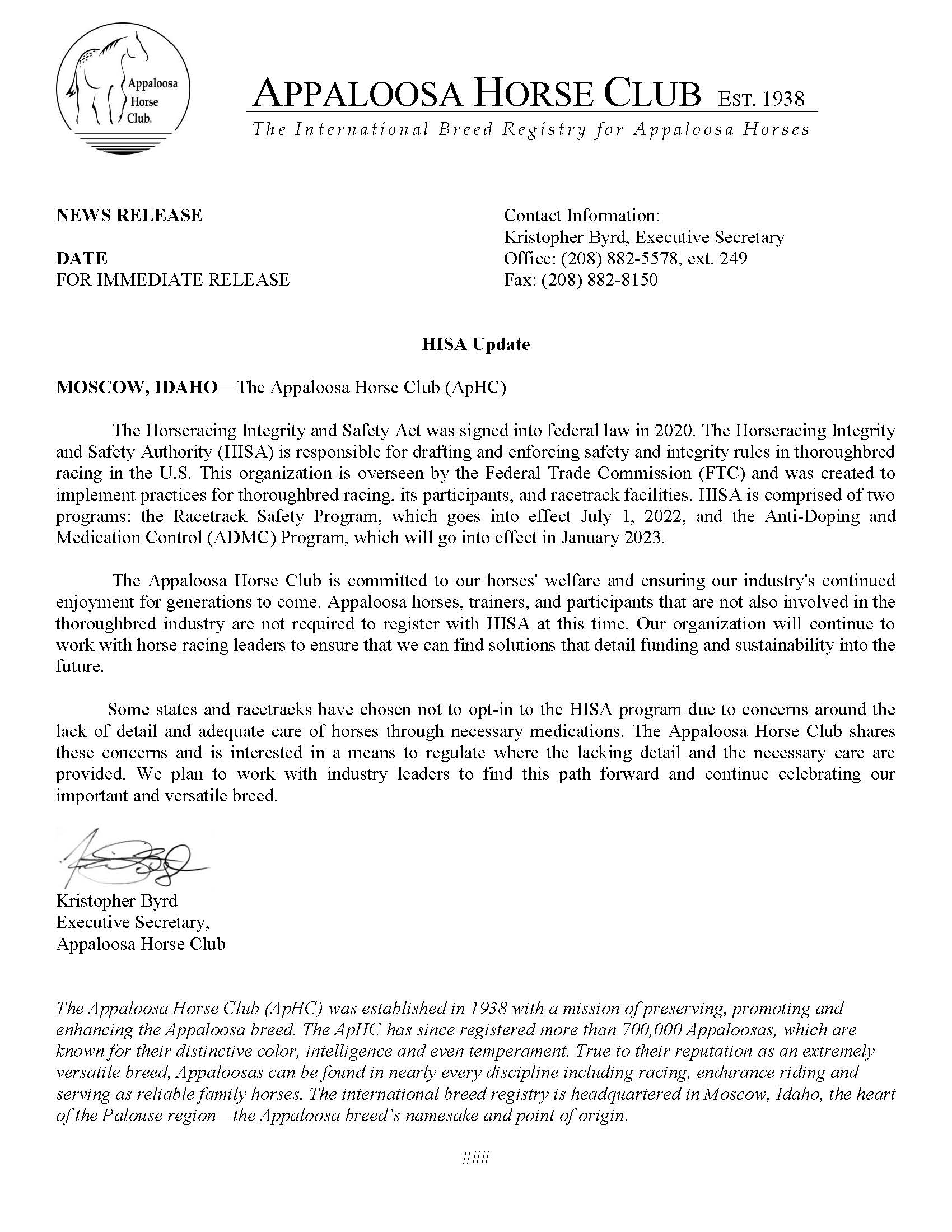 The Horseracing Integrity and Safety Act - Appaloosa Horse Club